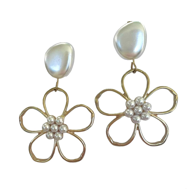 Allie Beads Gold Flower + Pearl Earrings