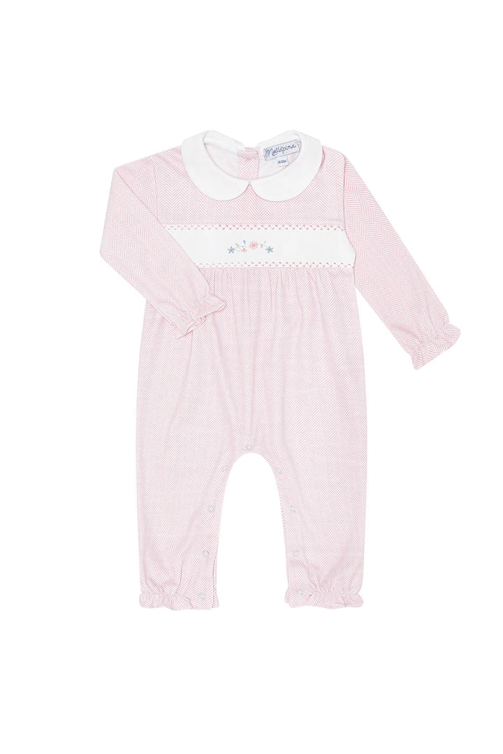 Herringbone Embroidered Playsuit | Pink Flowers