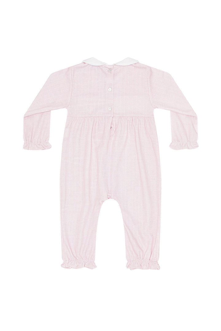 Herringbone Embroidered Playsuit | Pink Flowers