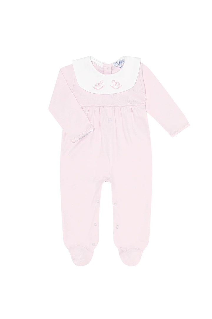 Embroidered Footie | Pink Rocking Horse