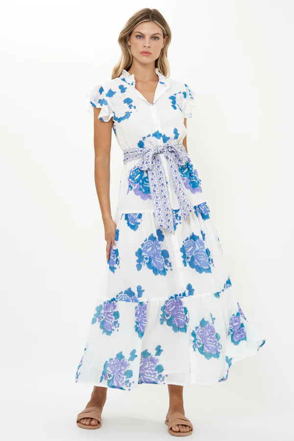 Ruffle Collar Button Maxi | Portofino Blue