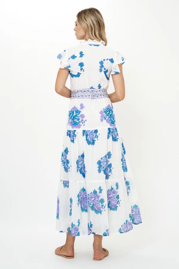 Ruffle Collar Button Maxi | Portofino Blue