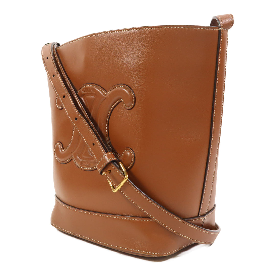 Celine Cowhide Leather Cuir Triomphe Golden Shoulder Bag Brown Calfskin