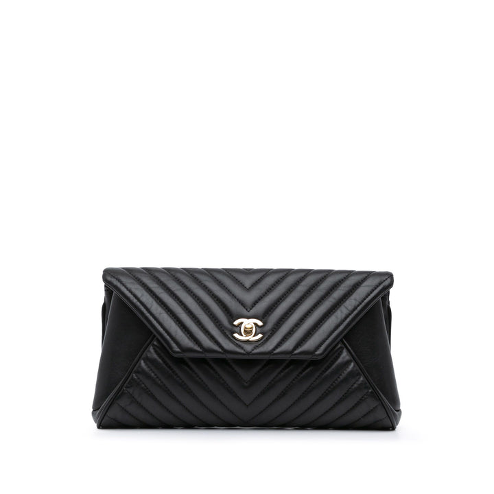 Chanel Chevron Lambskin Fold Up Again Clutch | Black