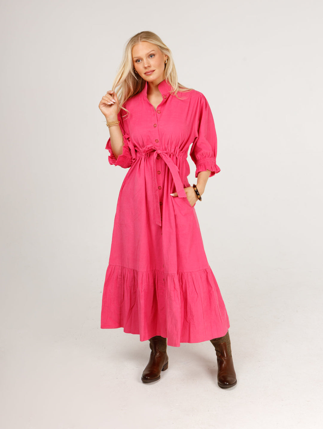 Catherine Dress | Hot Pink Cord