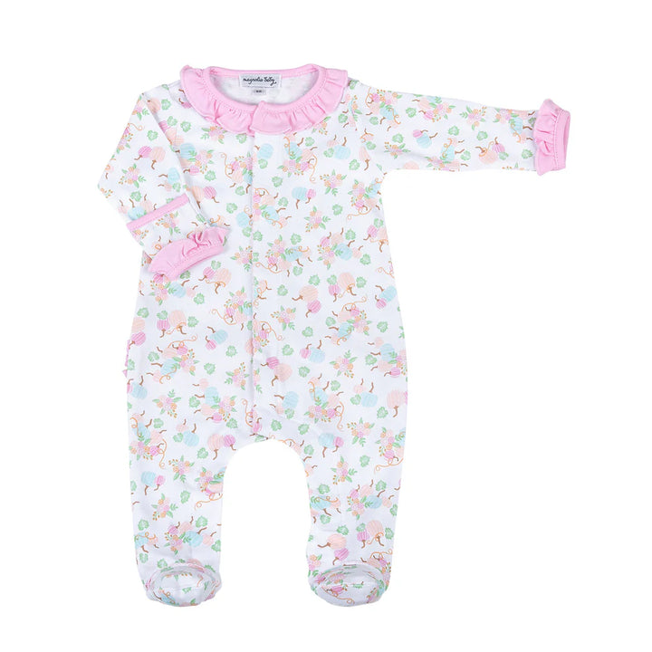 Pumpkin Blush Printed Ruffle Zipper Footie