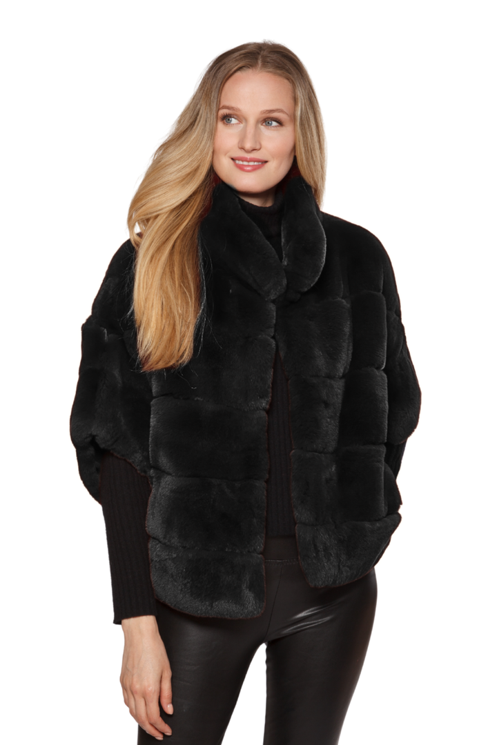 Genuine Rex Rabbit Dolman Jacket | Black