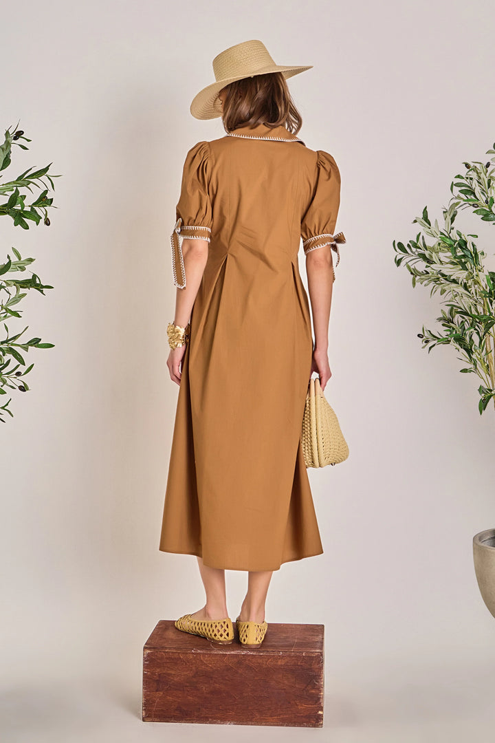 Stitched Detailed Midi Dress | Brown - Charlotte's Inc