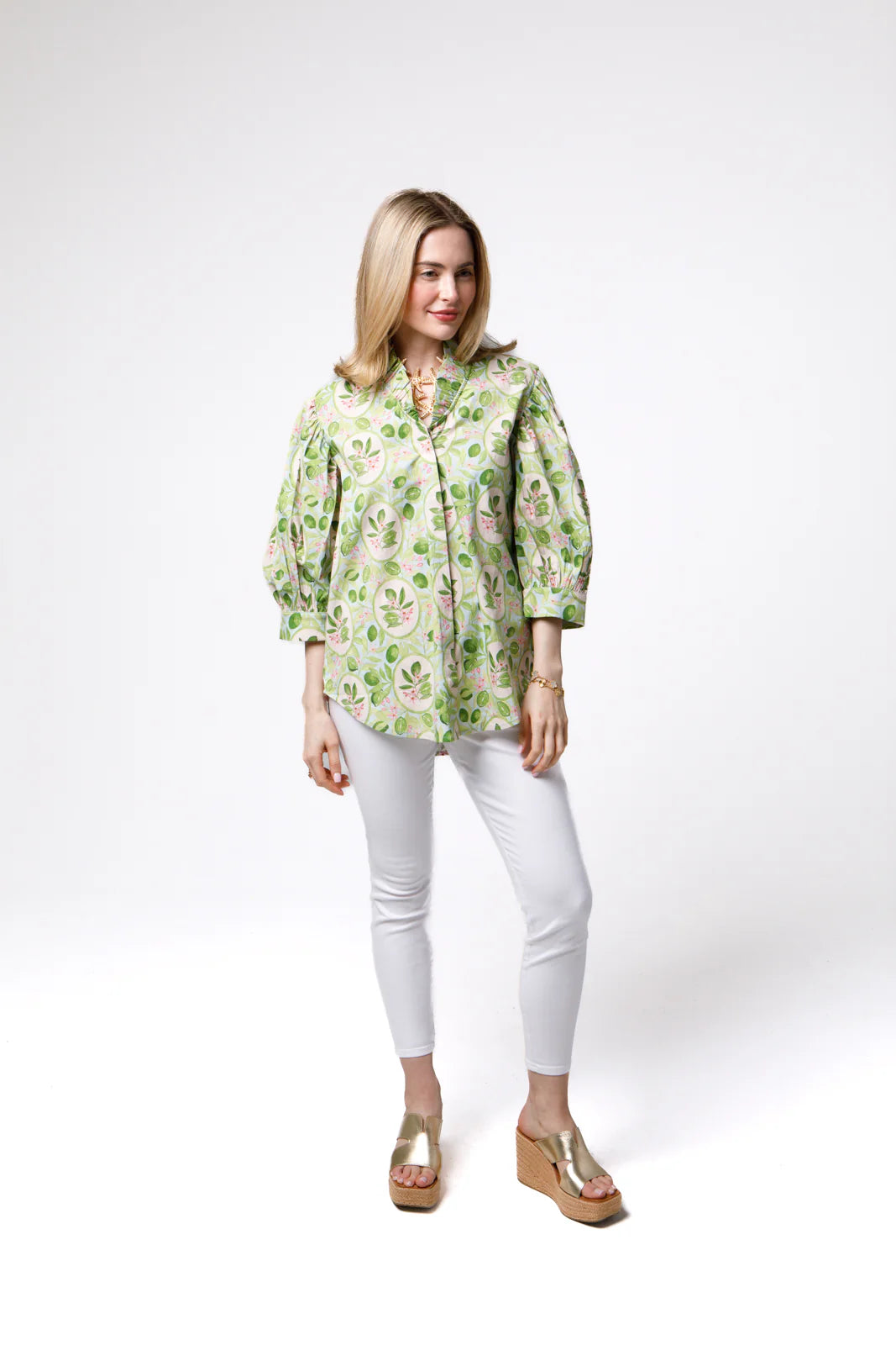 Laura Top | Key Lime in Blue - Charlotte's Inc