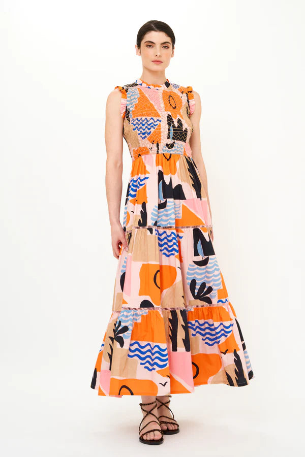 Sleeveless Smocked Maxi | Orange Rivera