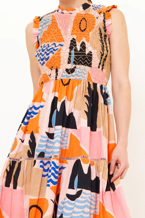 Sleeveless Smocked Maxi | Orange Rivera