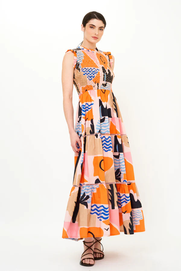 Sleeveless Smocked Maxi | Orange Rivera