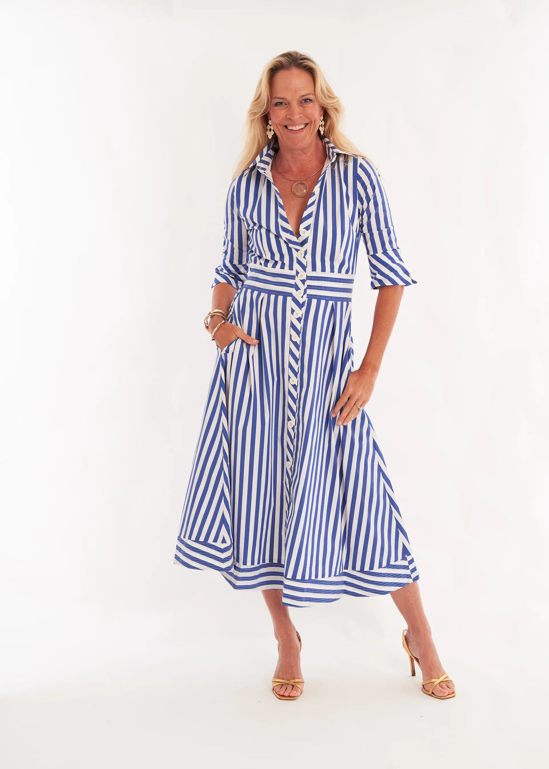 Monaco Dress | Navy Wide Stripe - Charlotte's Inc