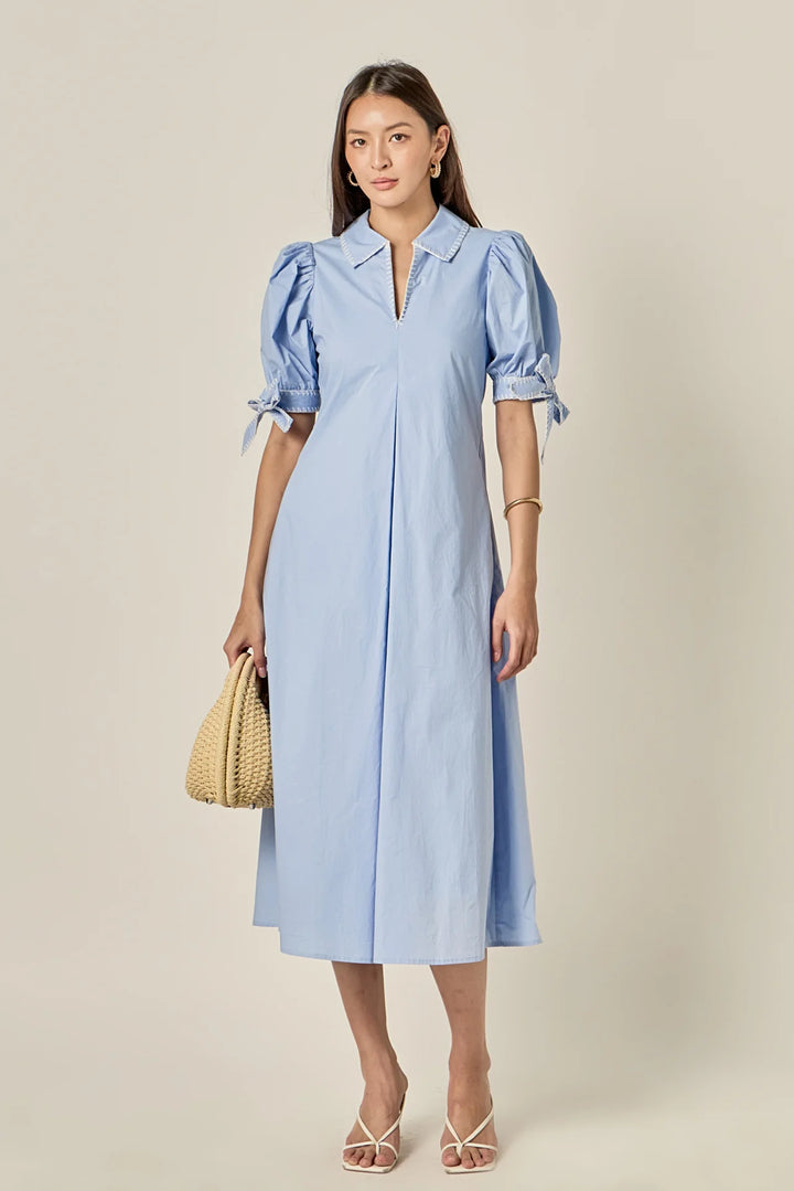 Stitch Detailed Midi Dress | Powder Blue