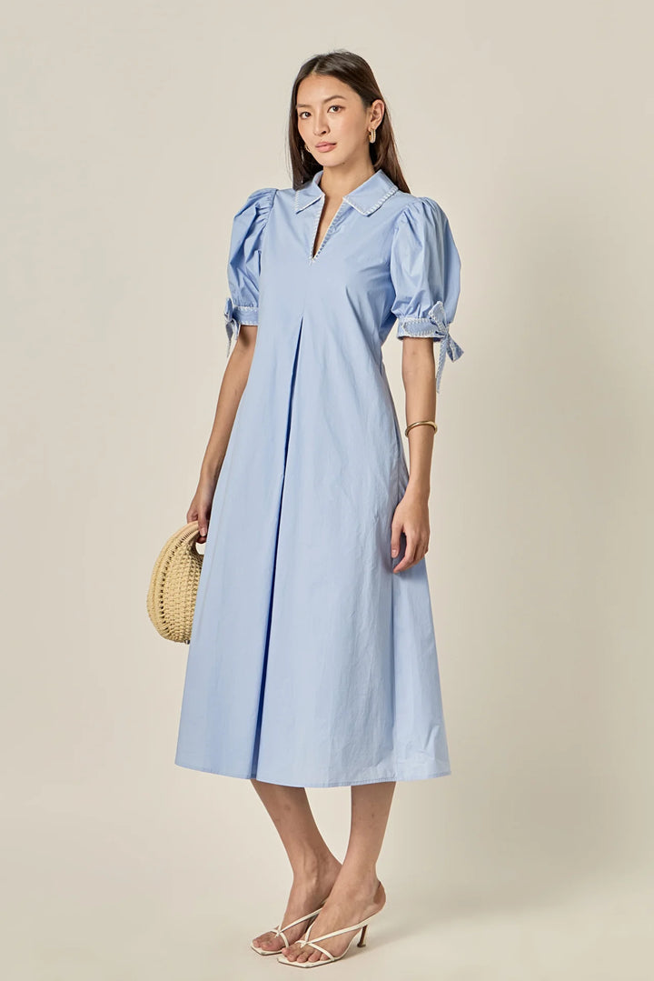 Stitch Detailed Midi Dress | Powder Blue