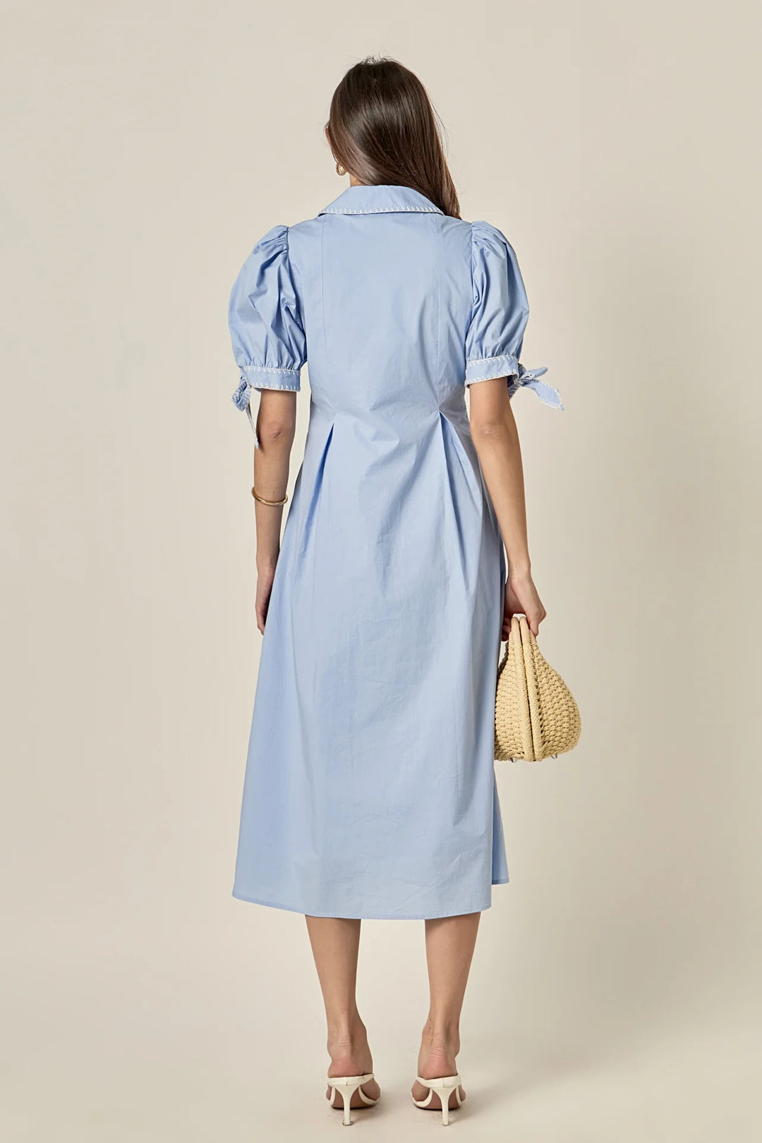 Stitch Detailed Midi Dress | Powder Blue