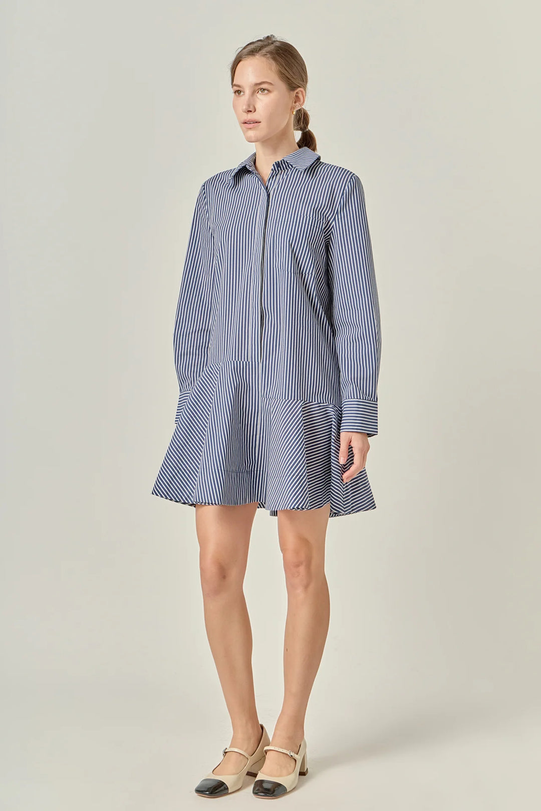 Stripe Collar Flared Skirt Dress | Navy Charlotte's Inc Stripe Collar Flared Skirt Dress | Navy Charlotte's Inc