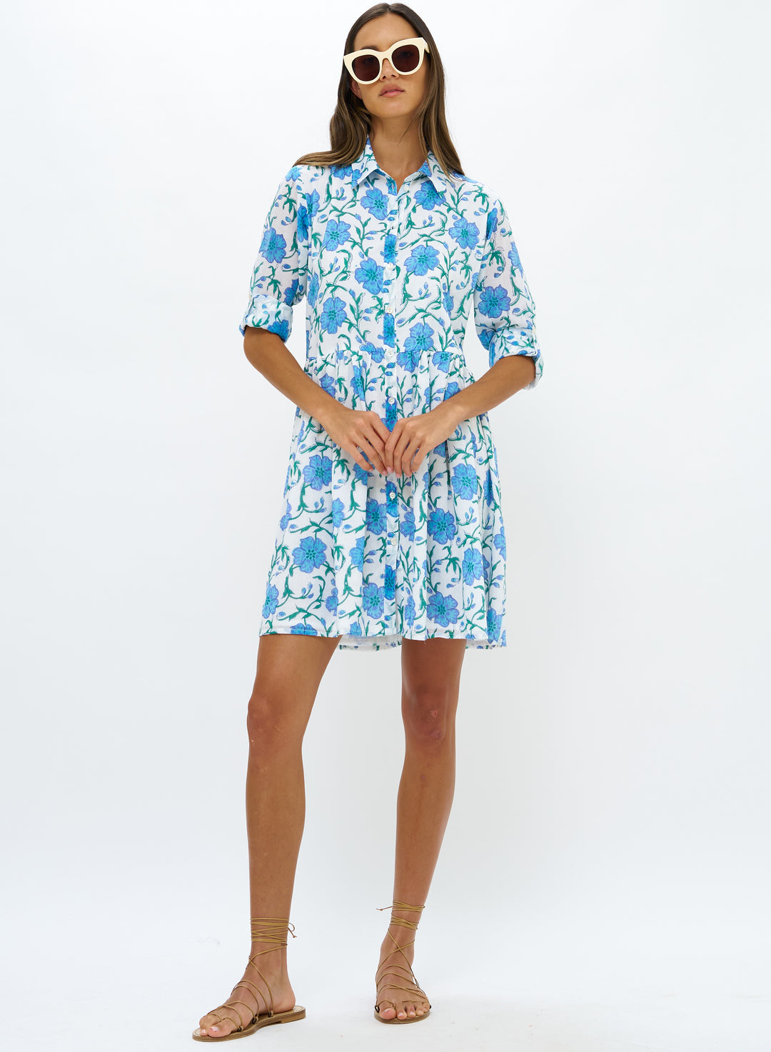 Oliphant Long Sleeve Shirt Dress Mini | Poppy Blue