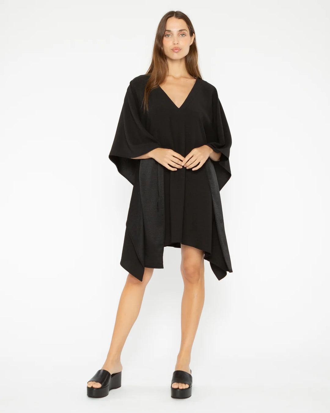 Satin Crepe Short Caftan | Black