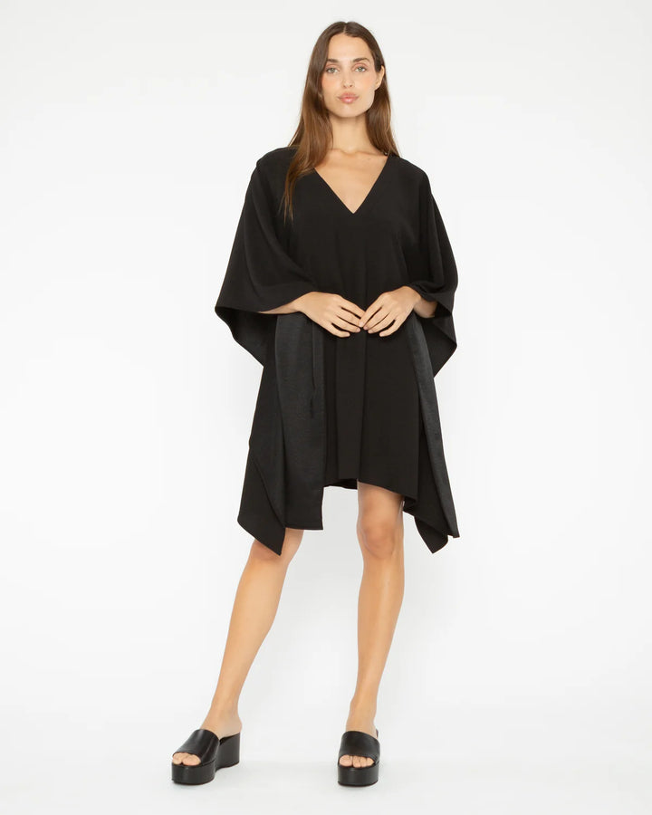 Satin Crepe Short Caftan | Black