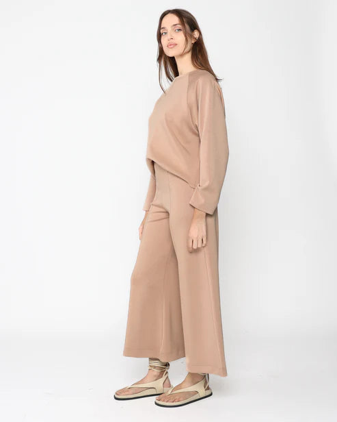 Scuba Cropped Wide Leg Pant | Tan