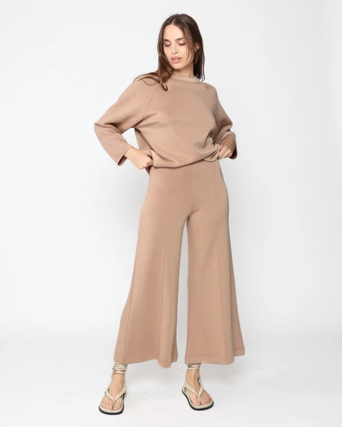 Scuba Cropped Wide Leg Pant | Tan