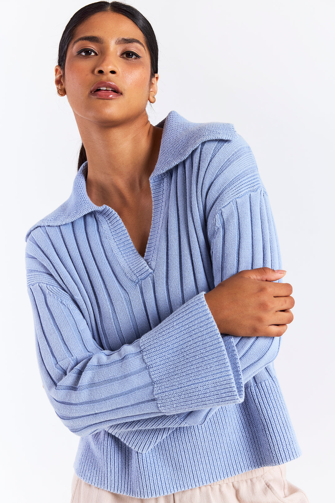 Rib Stitch Collar Knit Sweater | Skyline
