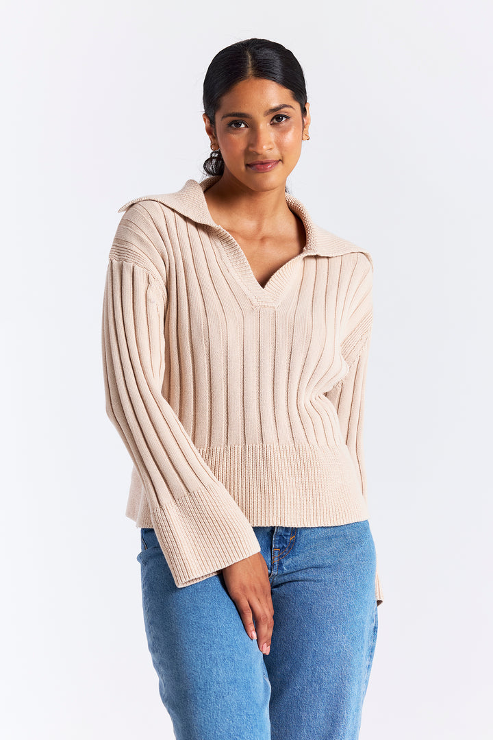 Rib Stitch Collar Knit Sweater | Calico