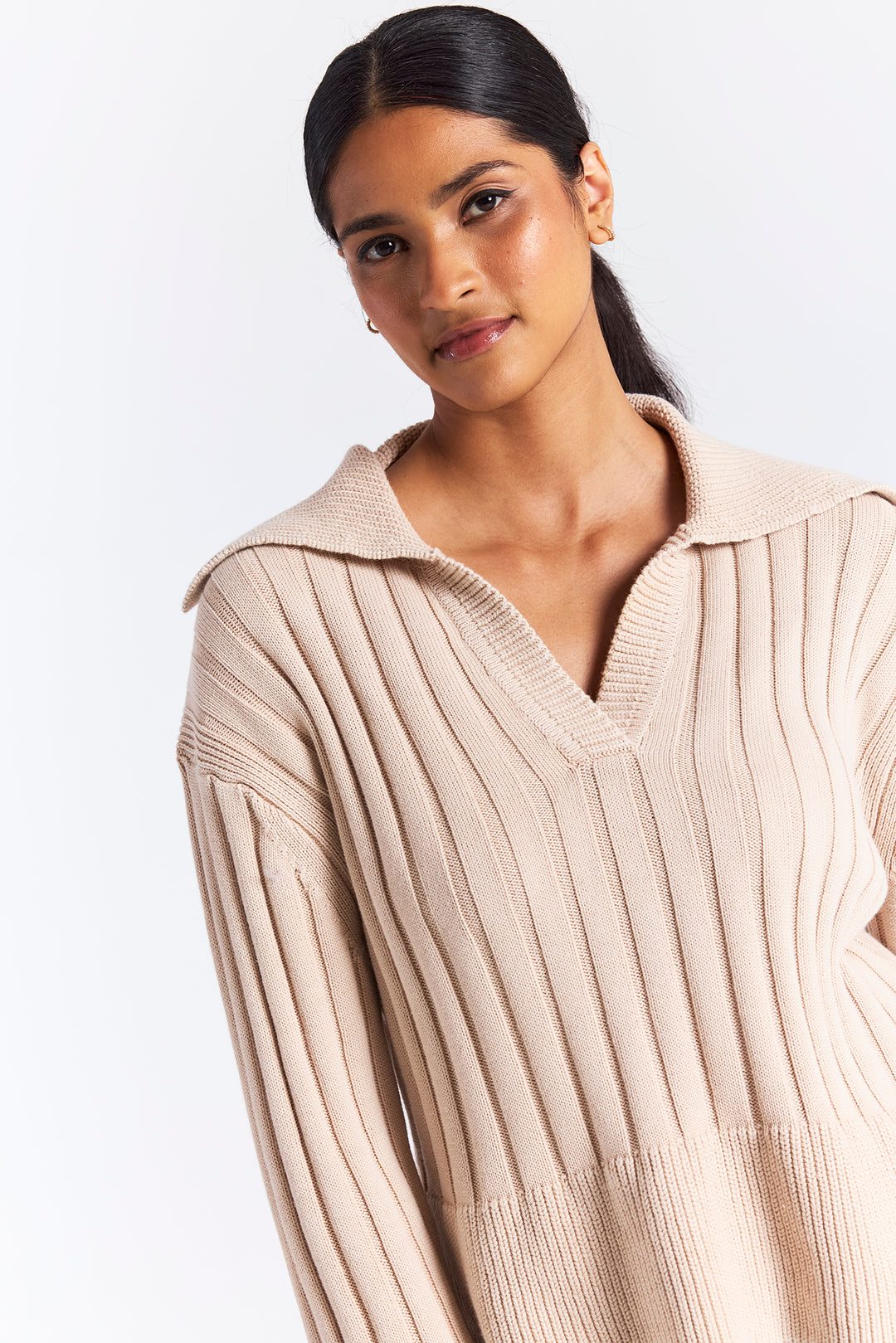 Rib Stitch Collar Knit Sweater | Calico