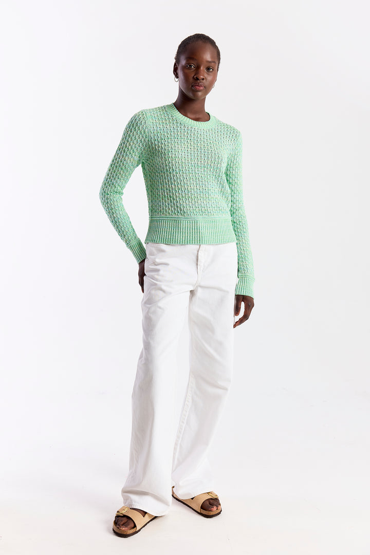 Cable Twist Yarn Knit Crew | Cool Green