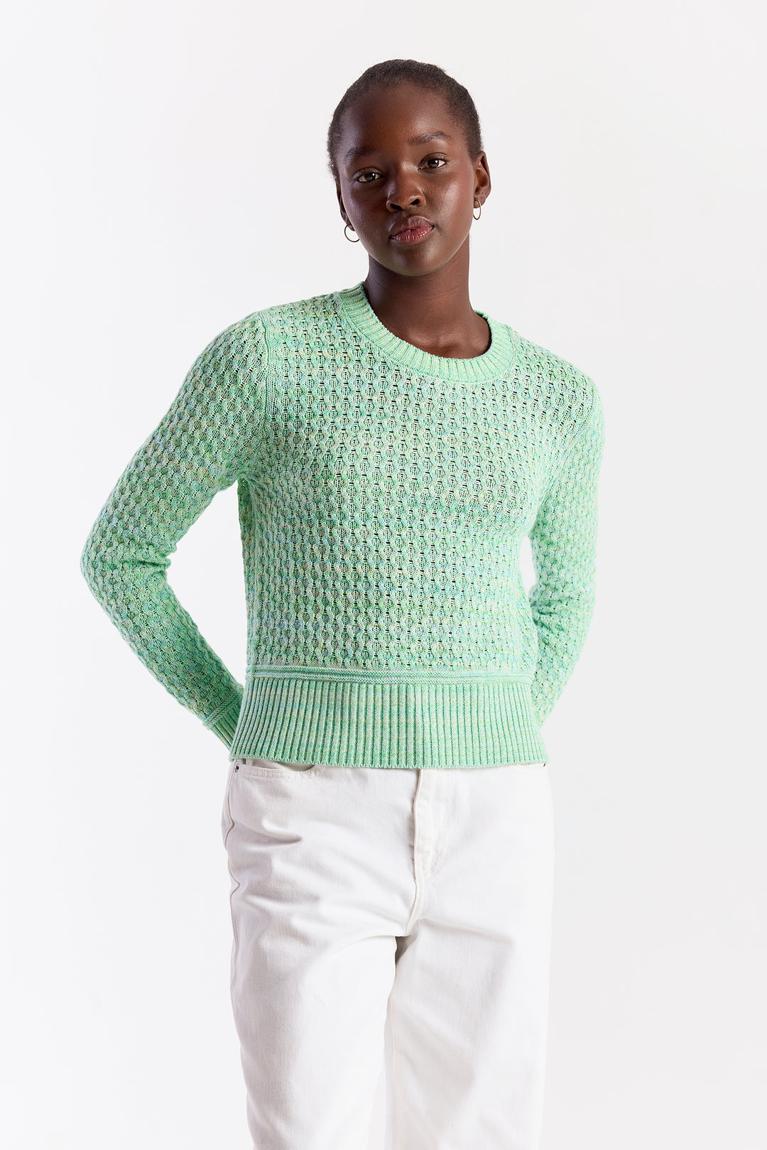 Cable Twist Yarn Knit Crew | Cool Green