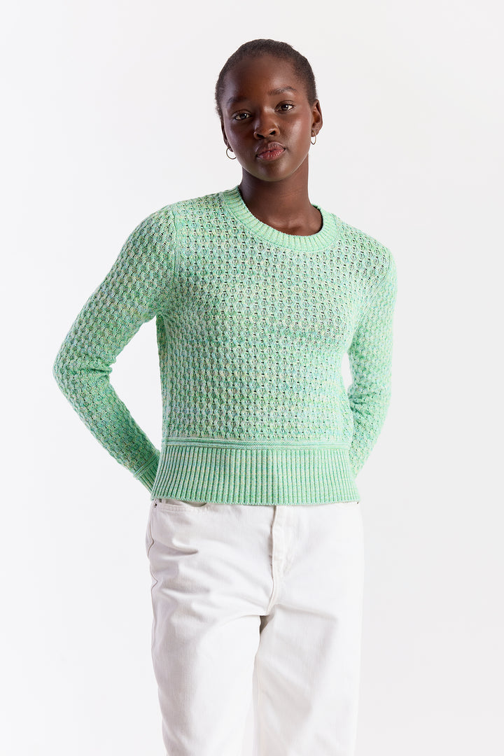 Cable Twist Yarn Knit Crew | Cool Green
