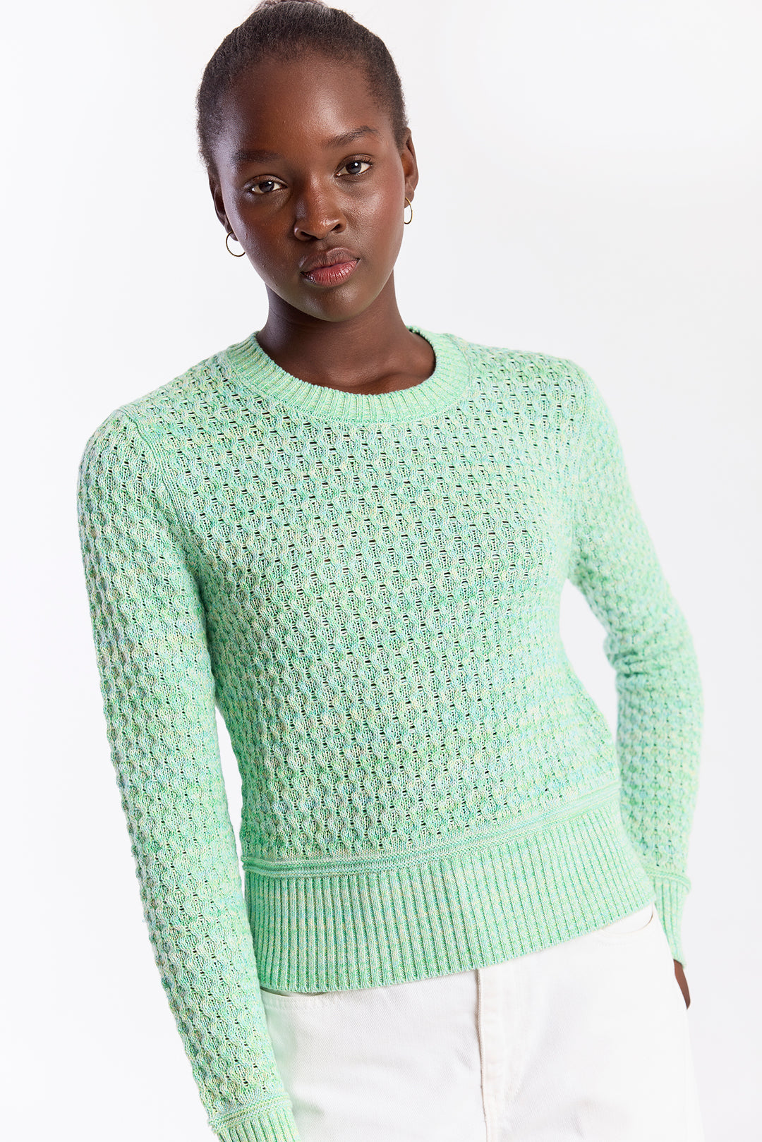 Cable Twist Yarn Knit Crew | Cool Green