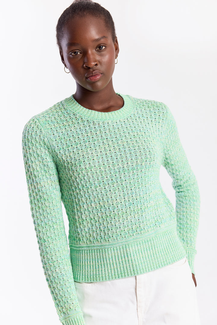 Cable Twist Yarn Knit Crew | Cool Green