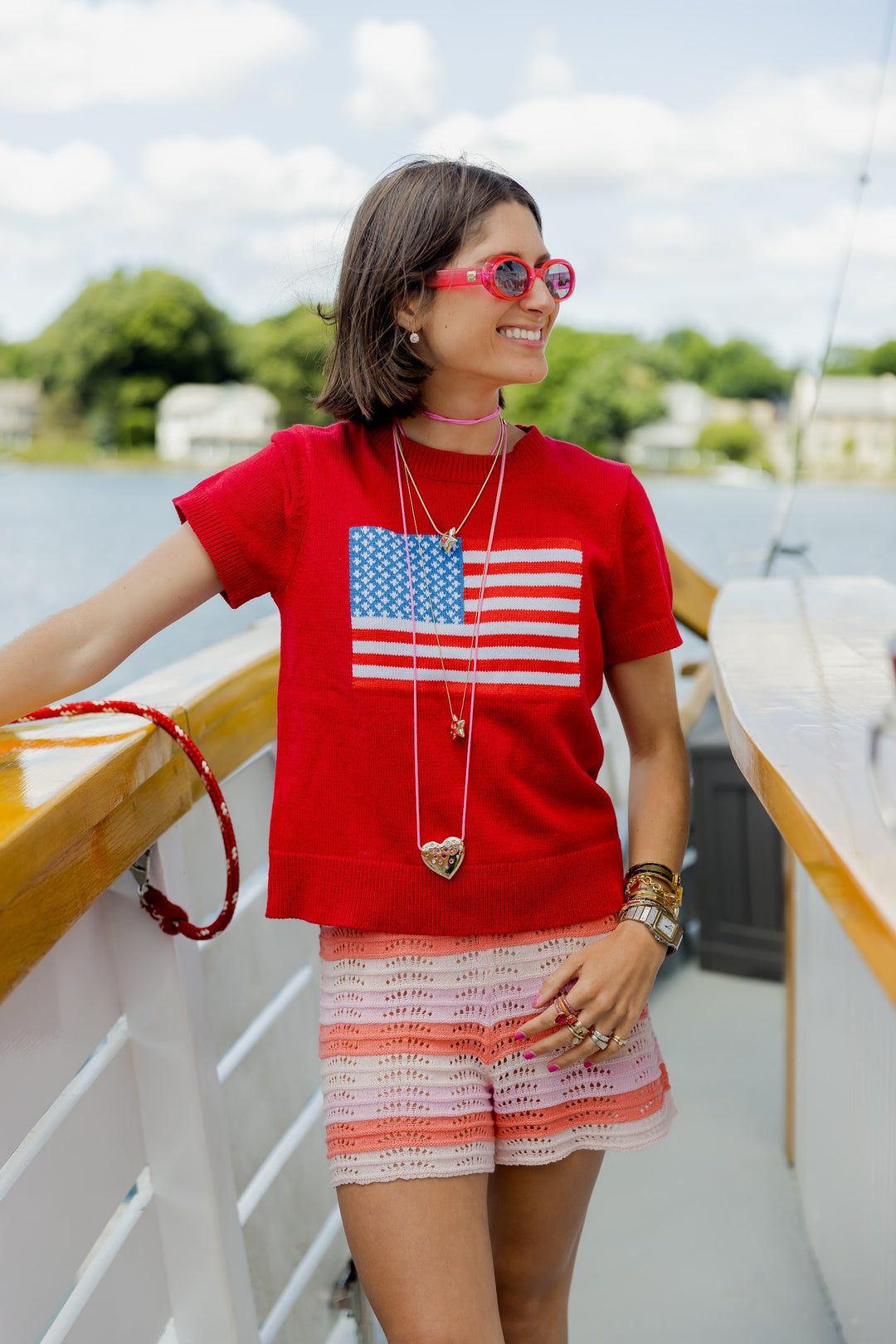 Red Short Sleeve Flag Sweater