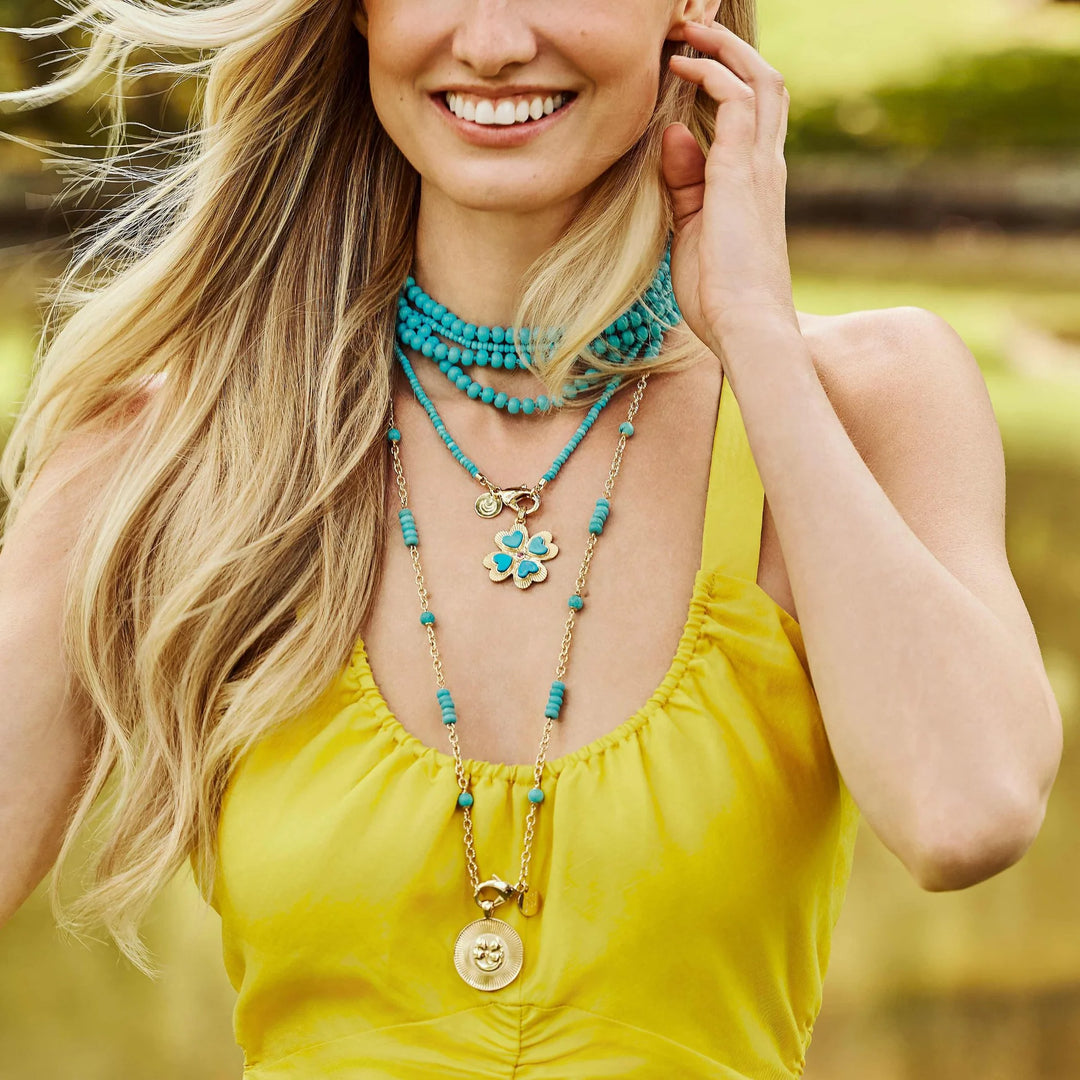 Jane Win Lucky in Love Clover Pendant + Chain | Turquoise