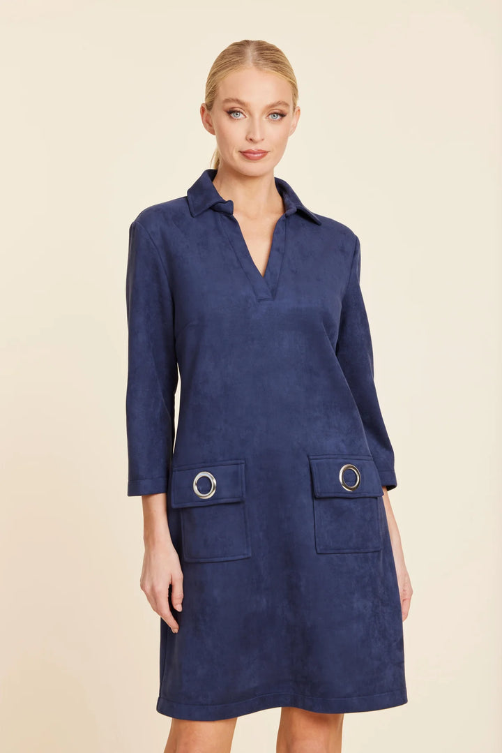 Faux Suede Dress with Grommets | Blue