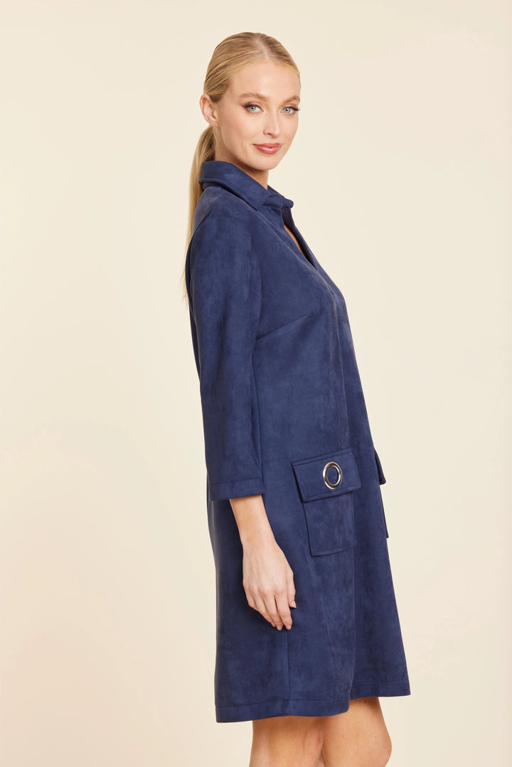 Faux Suede Dress with Grommets | Blue