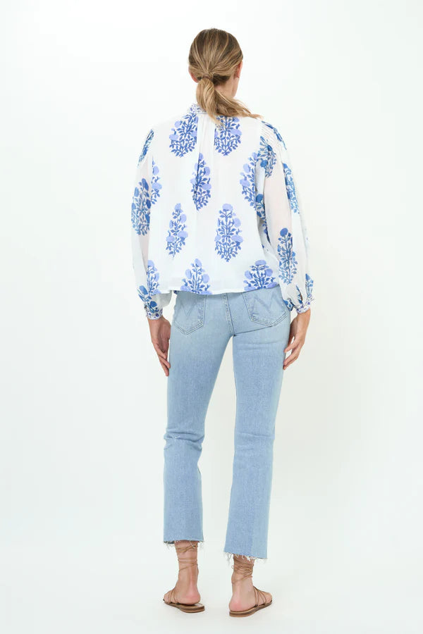 Mandarin Pintuck Blouse | Salvia Blue