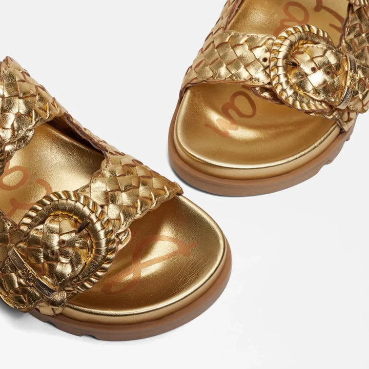 Tiffanie Slide Footbed Sandall | Gold Woven Leather
