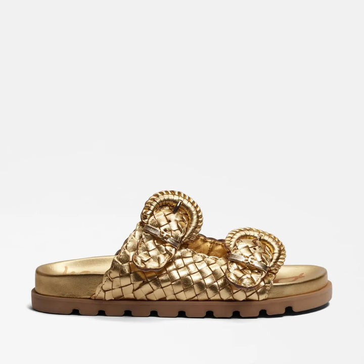 Tiffanie Slide Footbed Sandall | Gold Woven Leather