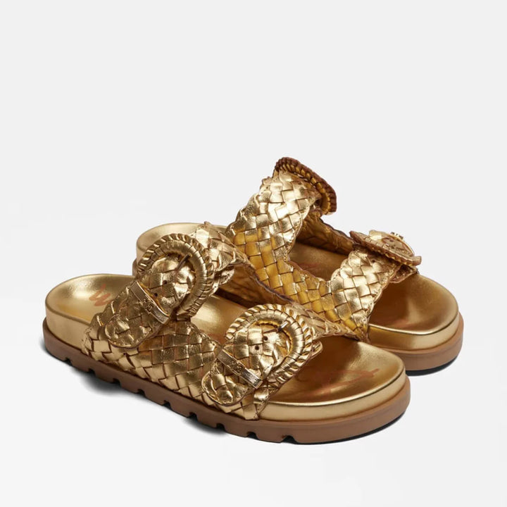Tiffanie Slide Footbed Sandall | Gold Woven Leather