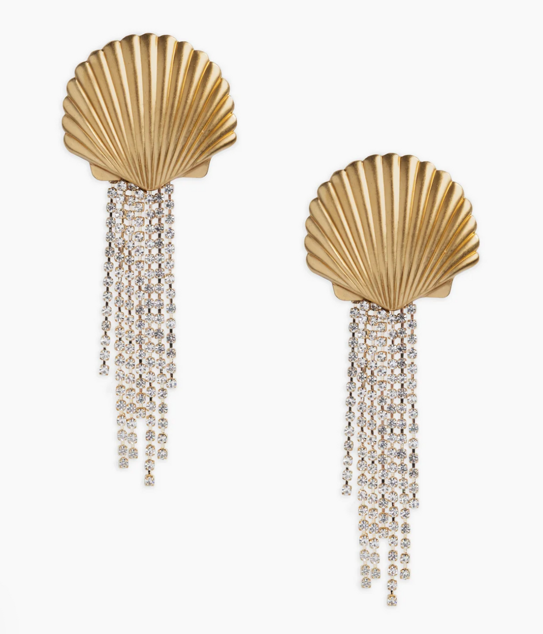 Shell Rhinestone Tassel Earrings