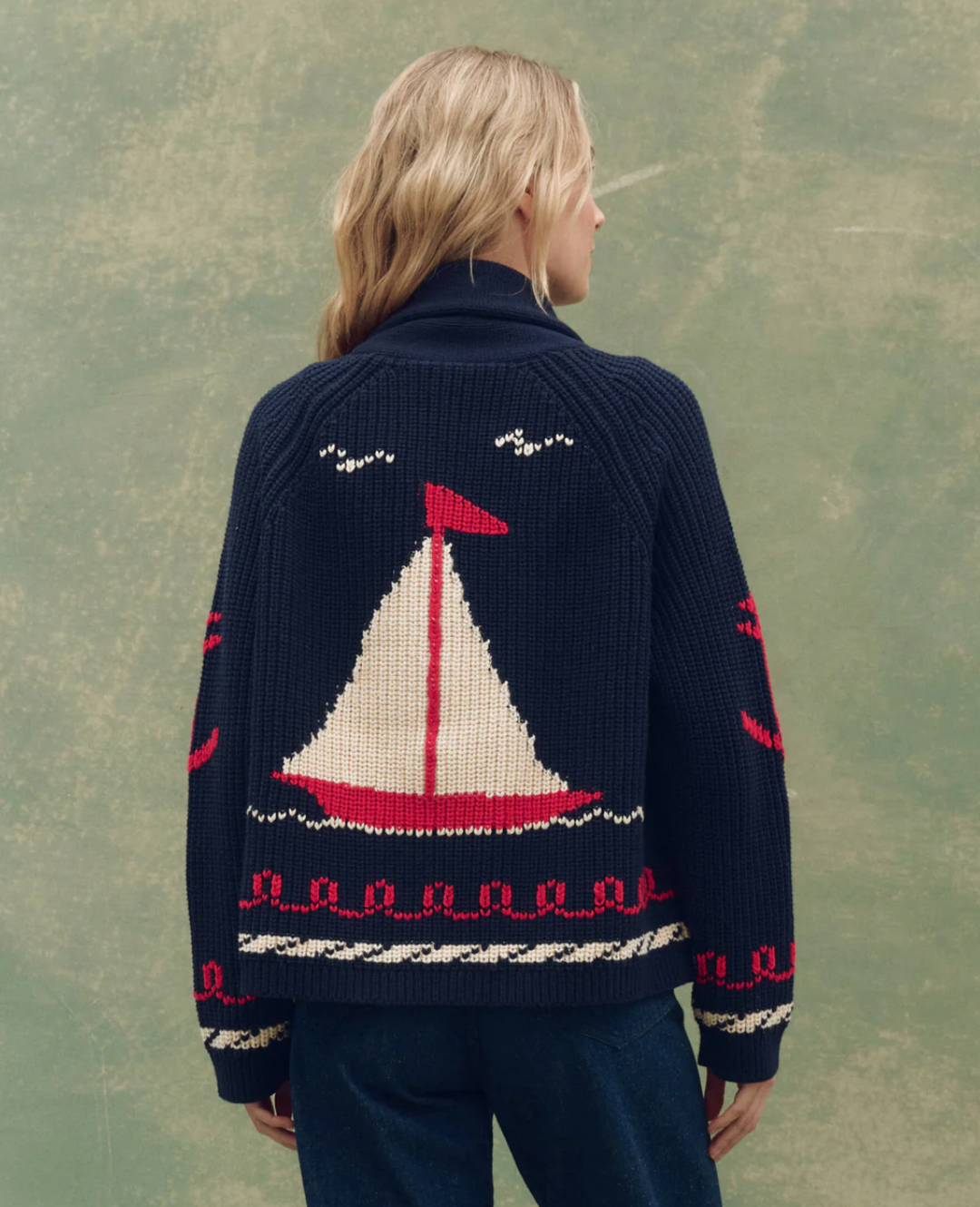 The Sailboat Lodge Cardigan | Dark Navy