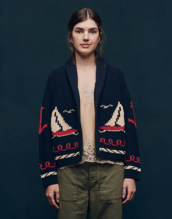 The Sailboat Lodge Cardigan | Dark Navy