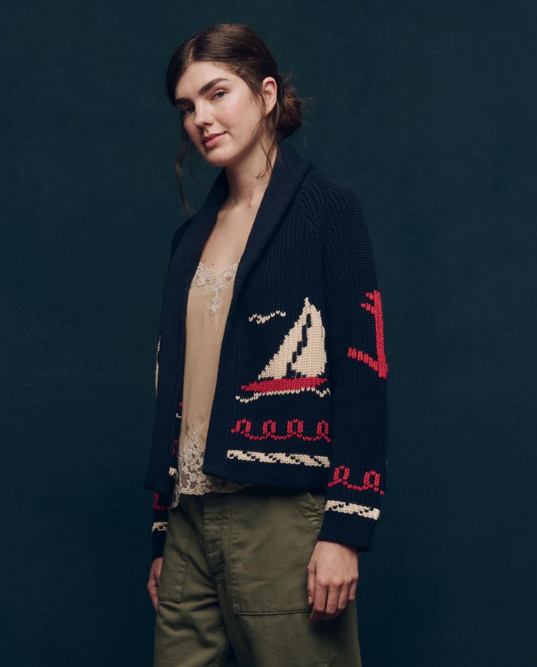 The Sailboat Lodge Cardigan | Dark Navy