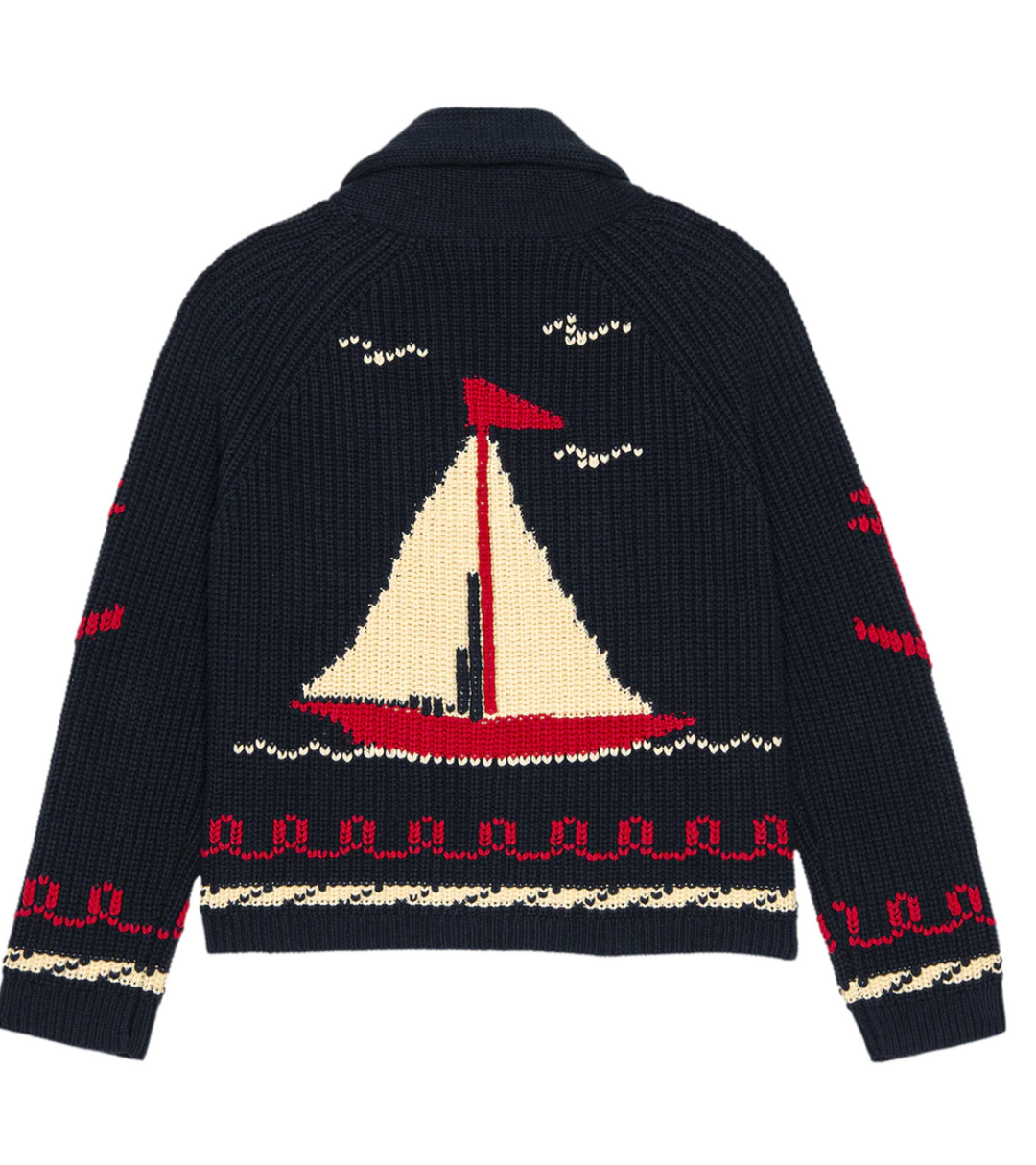 The Sailboat Lodge Cardigan | Dark Navy