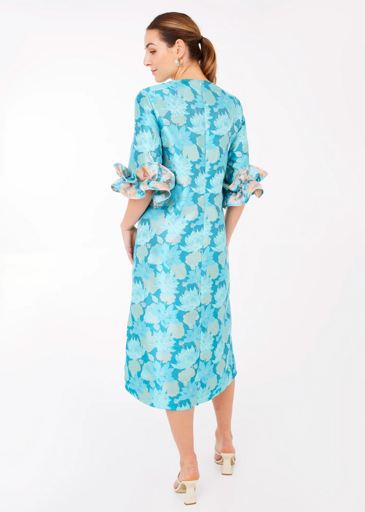 Bronwyn Dress | Aqua Floral Silhouette Jacquard