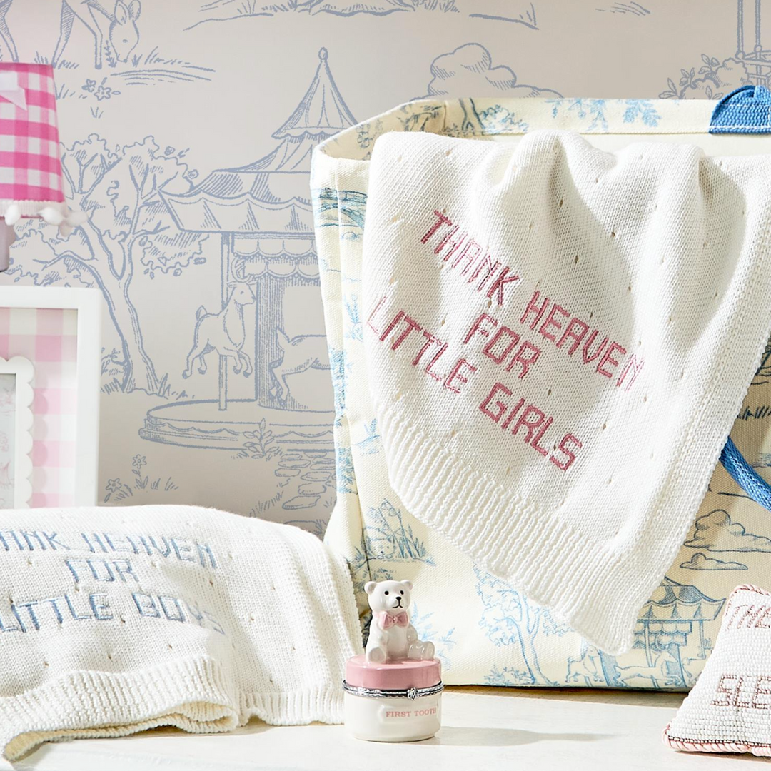 Thank Heaven Embroidered Knit Blanket | Colors