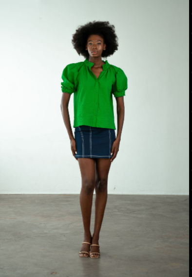 Elastic Collar Top | Kelly Green - Charlotte's Inc